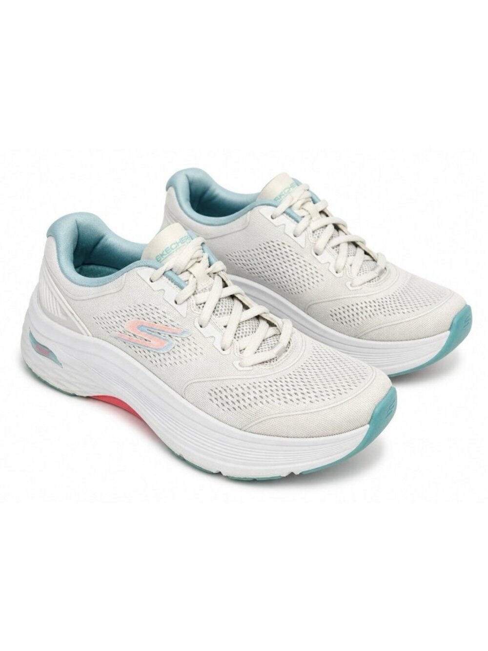 Skechers GOrun Max Cushion Slip-ins Shoes Womens Size 7.5 White Aqua 128923 EXC